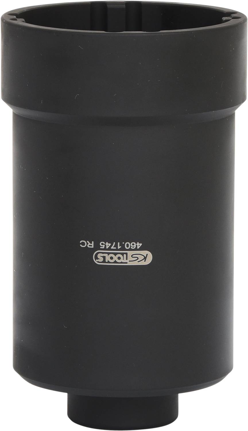 Black, cylindrical metal sleeve with printed model number '460.1745 RC', used for technical applications.