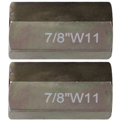 Two identical metal pieces with the engraving '7/8"W11' on the surface.