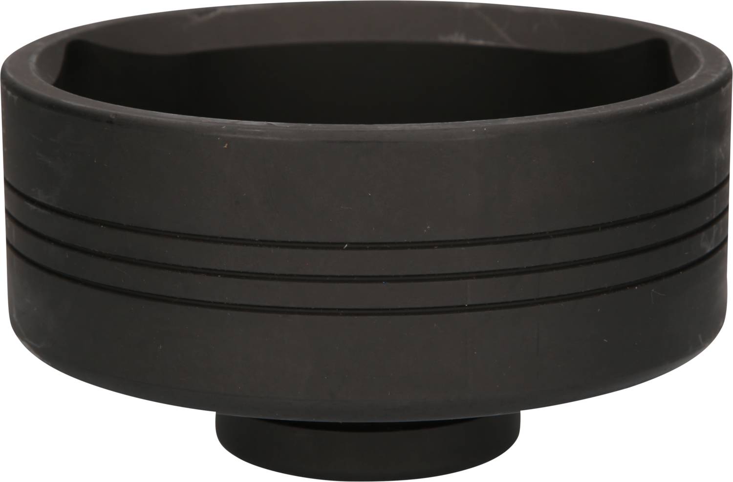 A black adapter ring with a knurled surface. Used for attaching accessory parts in camera technology or mechanics.