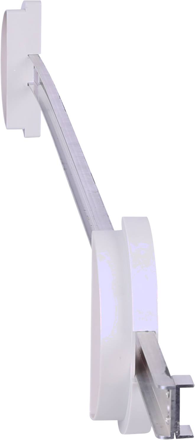 Metallic arm or lever structure with rectangular ends, possibly for mechanical or technical applications.