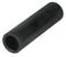 A black, cylindrical rubber tube, hollow and smooth, lies on a light surface.