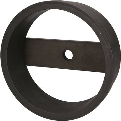Black-grey metal ring with a crossbar in the middle and a hole in the crossbar.