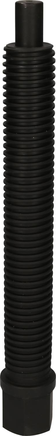 A black ribbed cylinder that possibly serves as a shock absorber or protective cover.