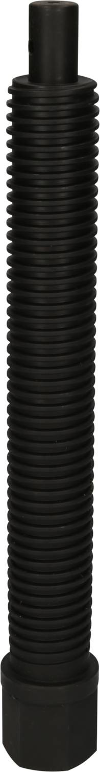 Black cylindrical rod with uniform grooves, possibly a machine part or component.