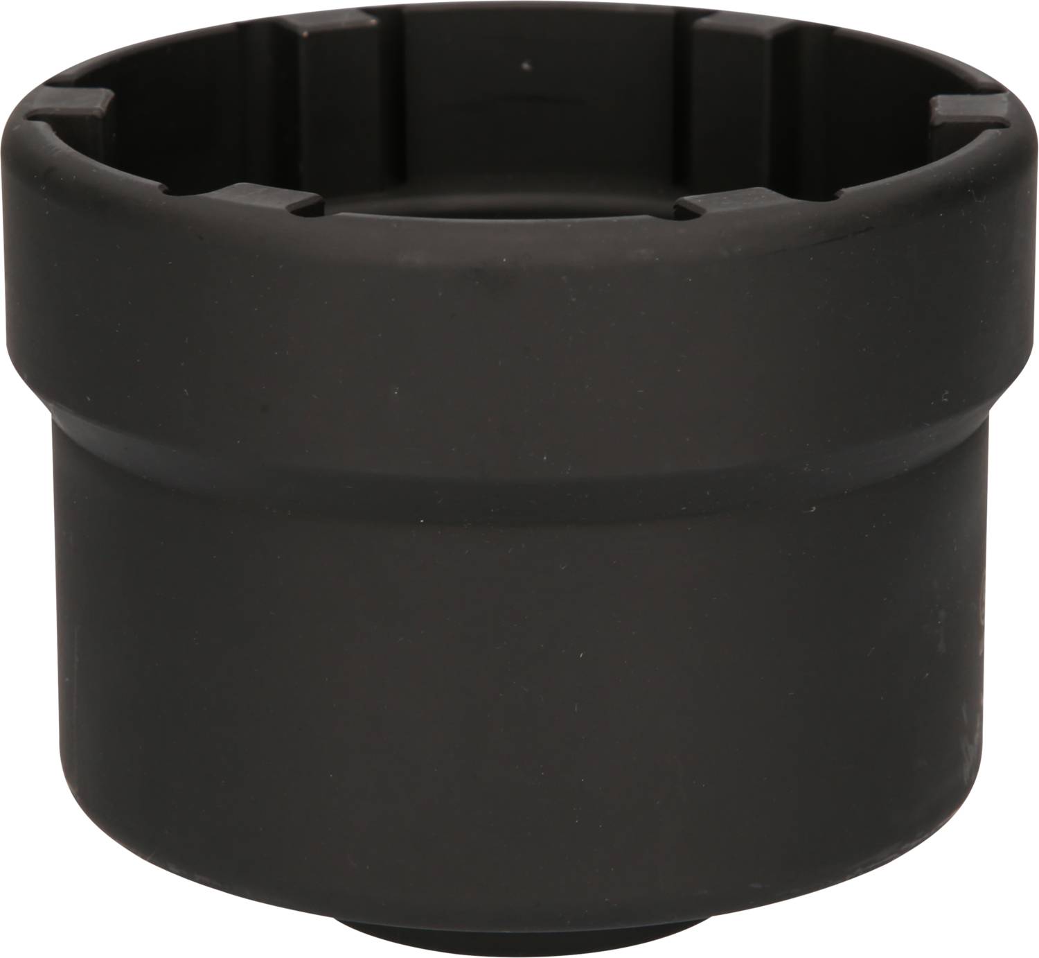 A black, cylindrical plastic component serving as a protective cap or cover. No further details visible.