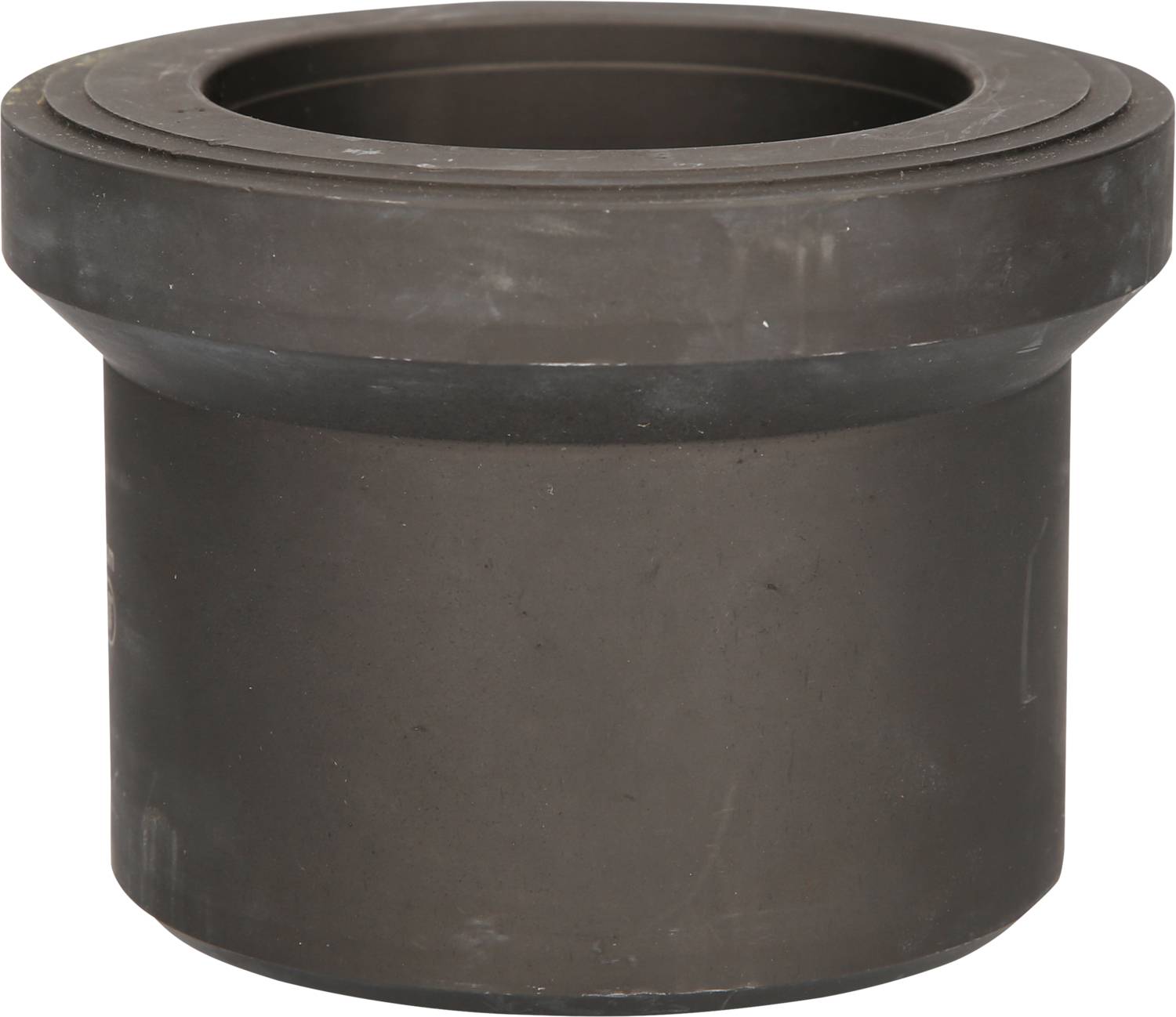 Black metal cylinder with a wider top edge, possibly part of a machine component or pipe system.