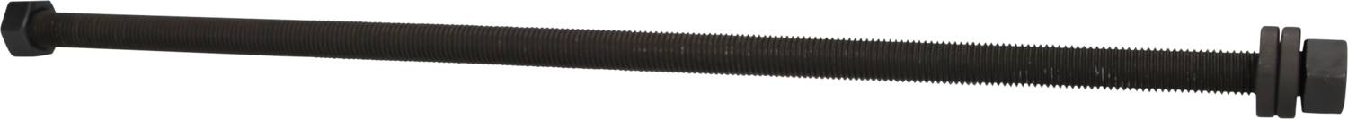 A long, black metal rod with end connectors, possibly an automotive or construction support component.