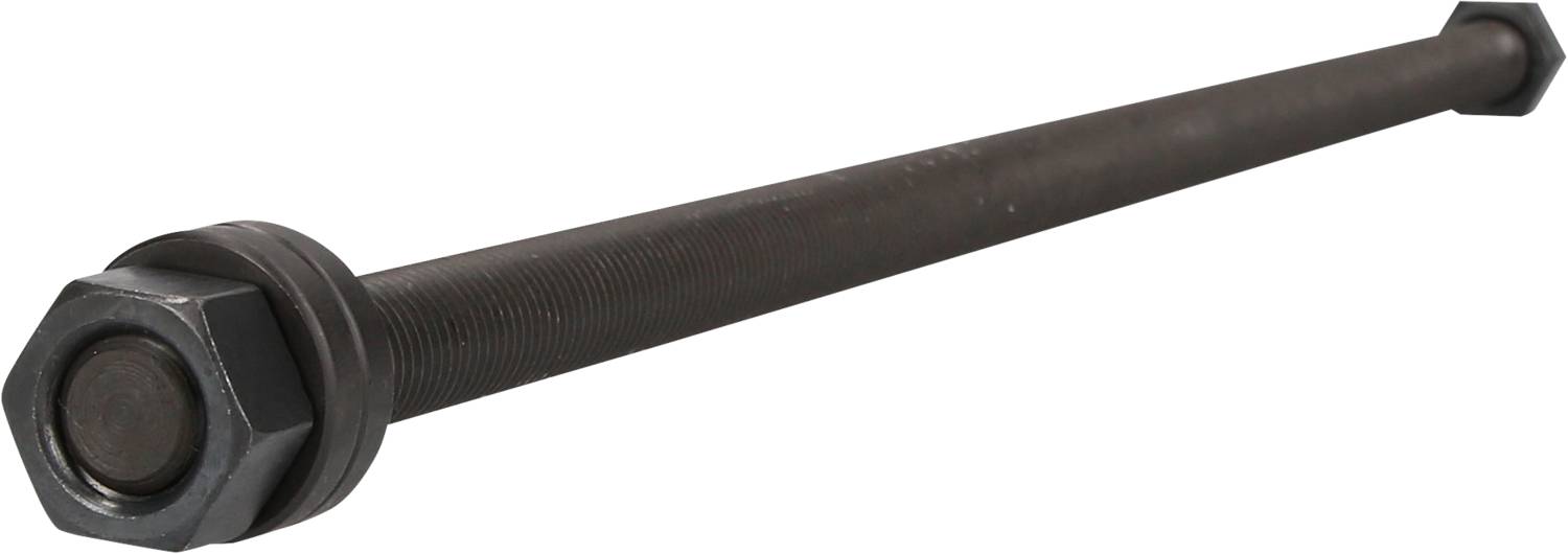 Long, black bolt with thread and nuts at both ends, possibly for mechanical applications.