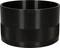 A black, cylindrical container with a smooth surface and a textured stripe in the middle, used for storage.