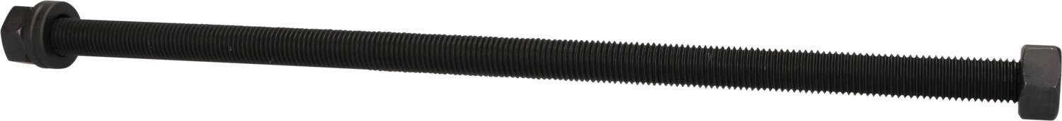 A long, black threaded rod with hexagonal nuts at both ends, suitable for mechanical connections or fastenings.