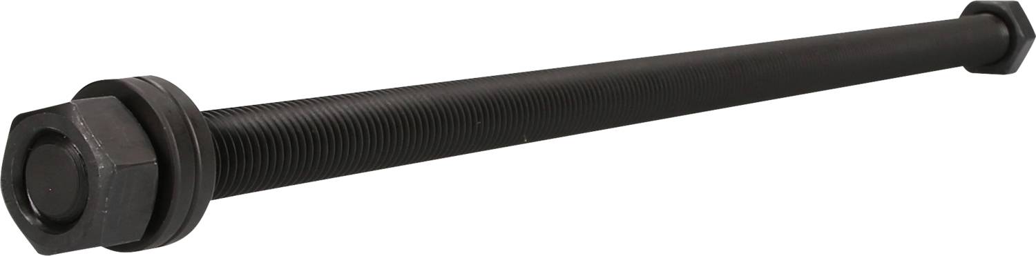 Black threaded rod with two hexagonal nuts at the ends, commonly used in construction and fastening applications.