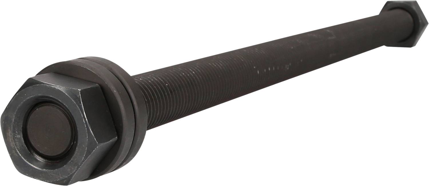 A long, black screw with hexagonal heads at both ends, depicted on a white background.