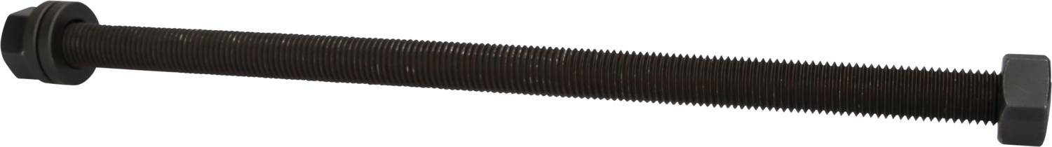 A long black threaded rod with nuts at both ends, used for mechanical connections or construction projects.