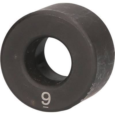 Small black cylindrical object with a hole in the centre, similar to a washer. The number '9' is printed on it.