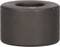 A black, cylindrical wheel with an opening in the middle, likely a skateboard or scooter wheel, stands upright.