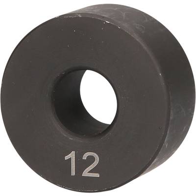 Black, cylindrical metal matrix with the number '12' on the front, with a central circular hole.