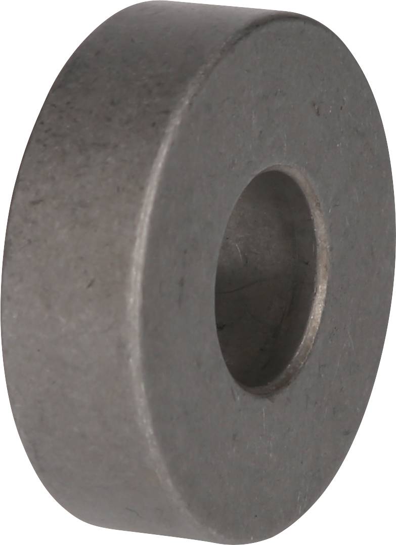 A round, silver-coloured metal ring with a hole in the centre, resembling a flat piece of tubing.