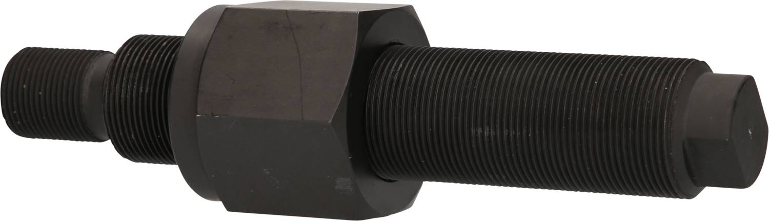 'A black metal pulling device, consisting of a large, adjustable screw thread for removing parts.'