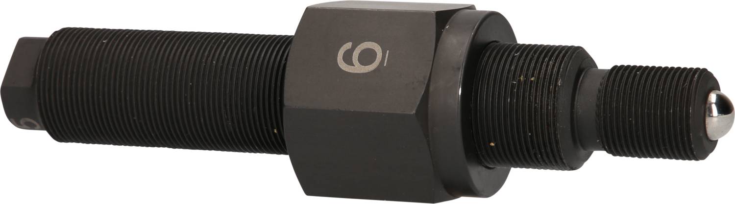 Black hydraulic cylinder in cylindrical form with threaded screw and round head, suitable for industrial applications or mechanical engineering.