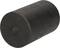 A black cylinder with one flat and one slightly curved side lies at an angle on a white surface.