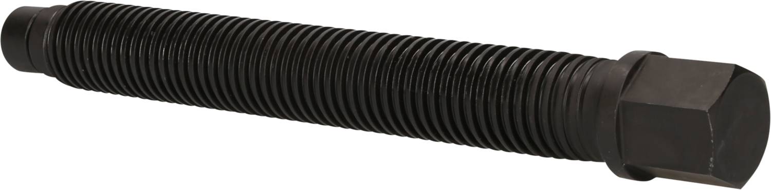 Long, black threaded screw with thread and hexagonal head, used for mechanical connection or fastening.