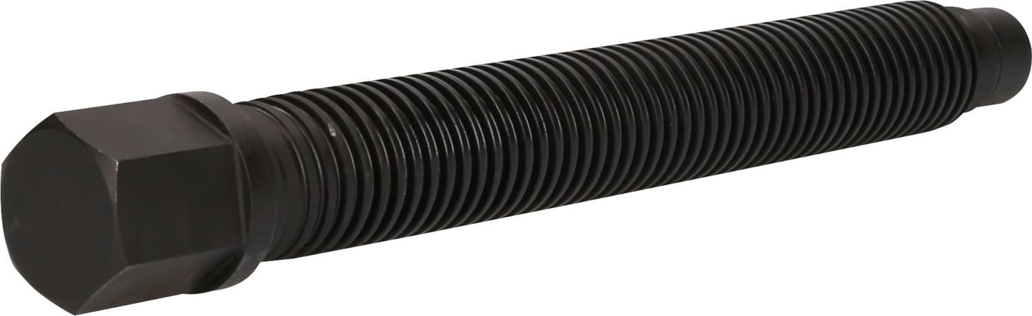 Long, black hexagon-headed bolt with thread.