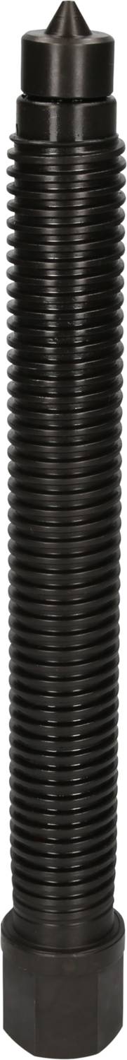 A black, ribbed metal cylinder with a pointed end, possibly a machine component or tool attachment.