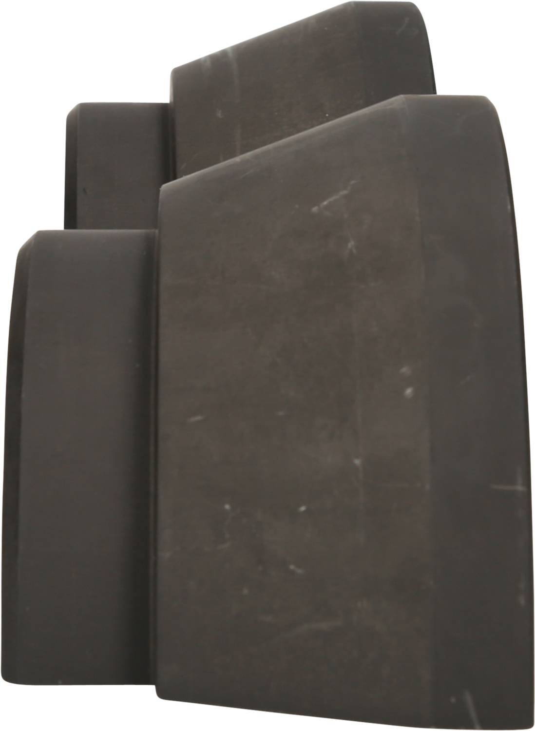 Two dark, rectangular foam blocks side by side, slightly angled, against a neutral background.