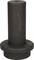 Black metal item with a cylindrical shape and a wide ring at its base, standing upright. Surface scratches visible.