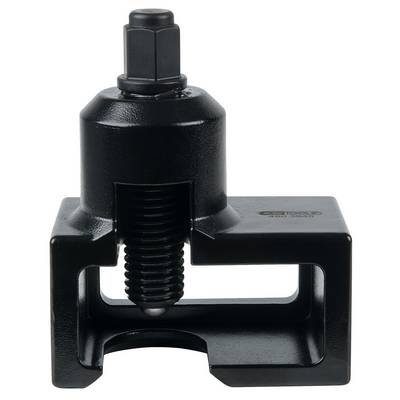 A black metal tool with a screw mechanism, suitable for removing wheel bearings or similar components, on a white background.