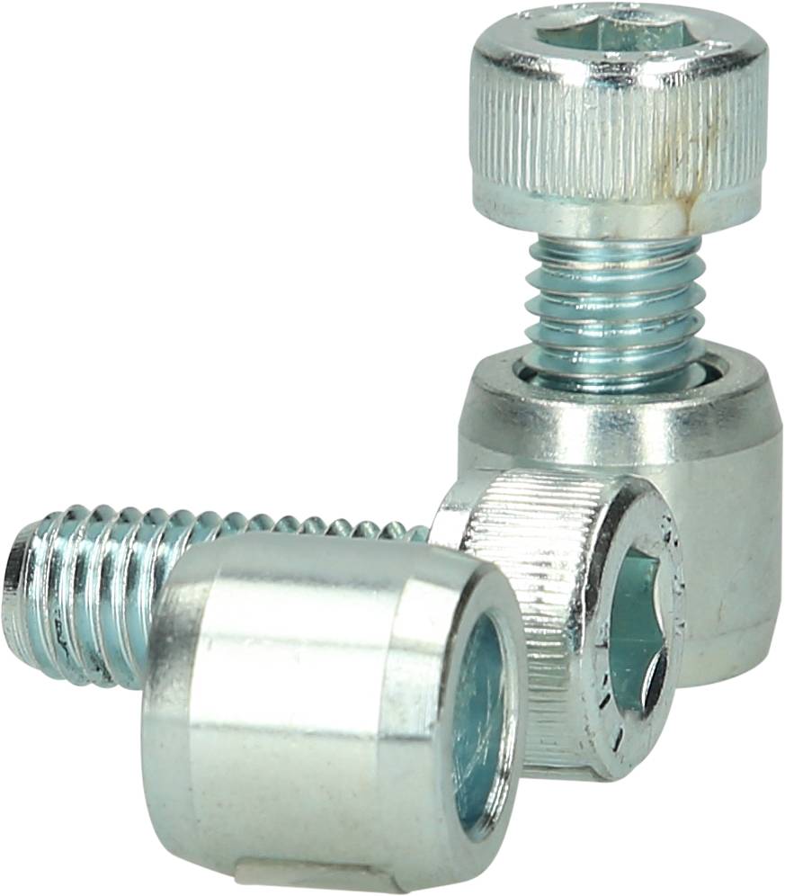 Three metal screws with hexagonal socket heads, standing upright. A larger screw nut is sliding over the threaded portion of the screws.