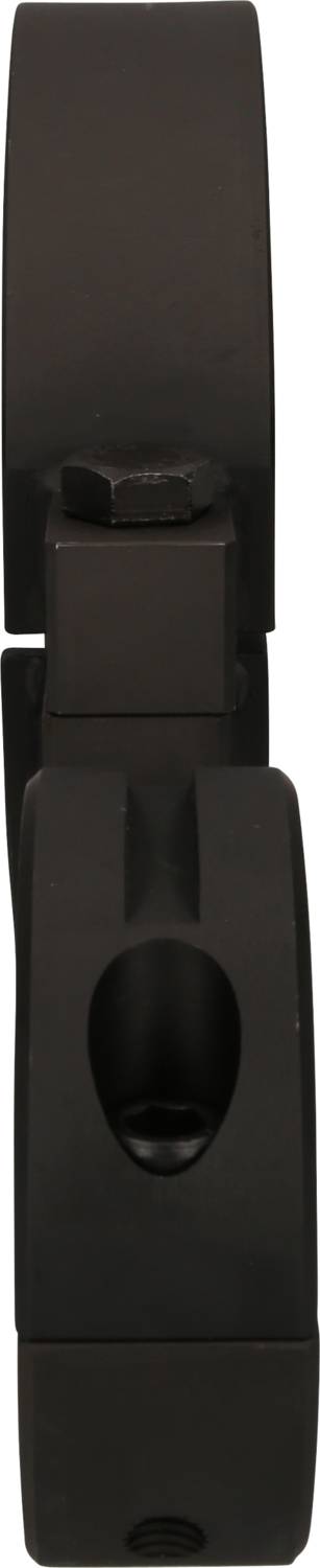 A black metal fastener, consisting of two interlocking parts. Primarily suitable for securing objects.