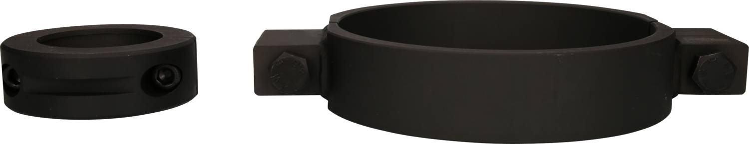 Two black metal rings: on the left a smaller one with two screws, on the right a larger one with two lateral screw openings.