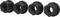 Four black hexagonal nuts lying in a row.