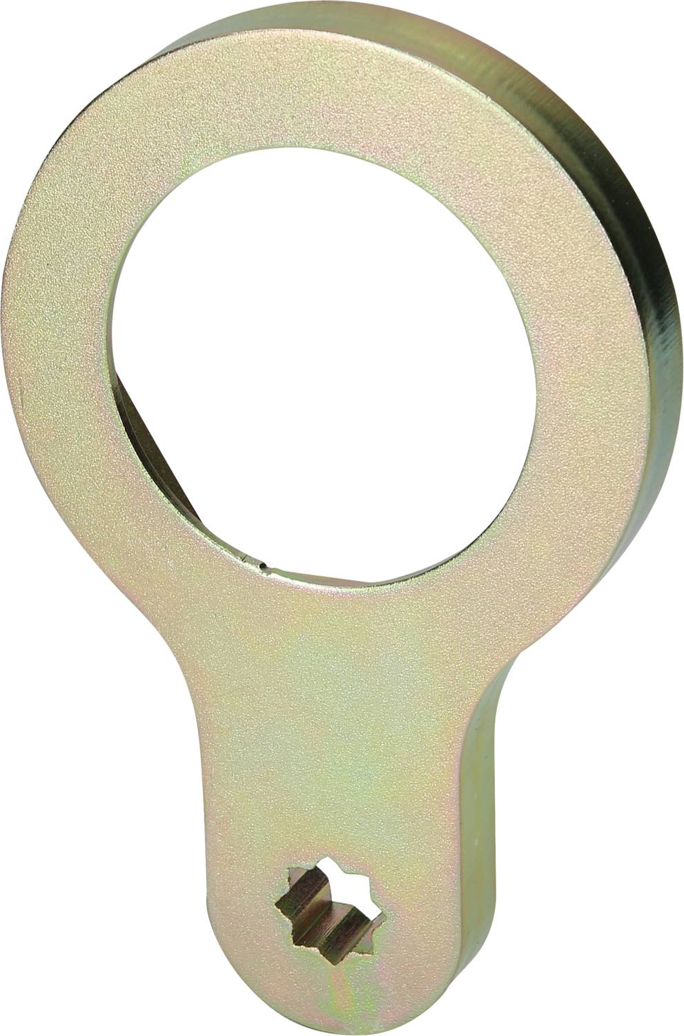 Metal tube spanner with a star-shaped hole at the narrow end, used for tightening or loosening pipes and connections.