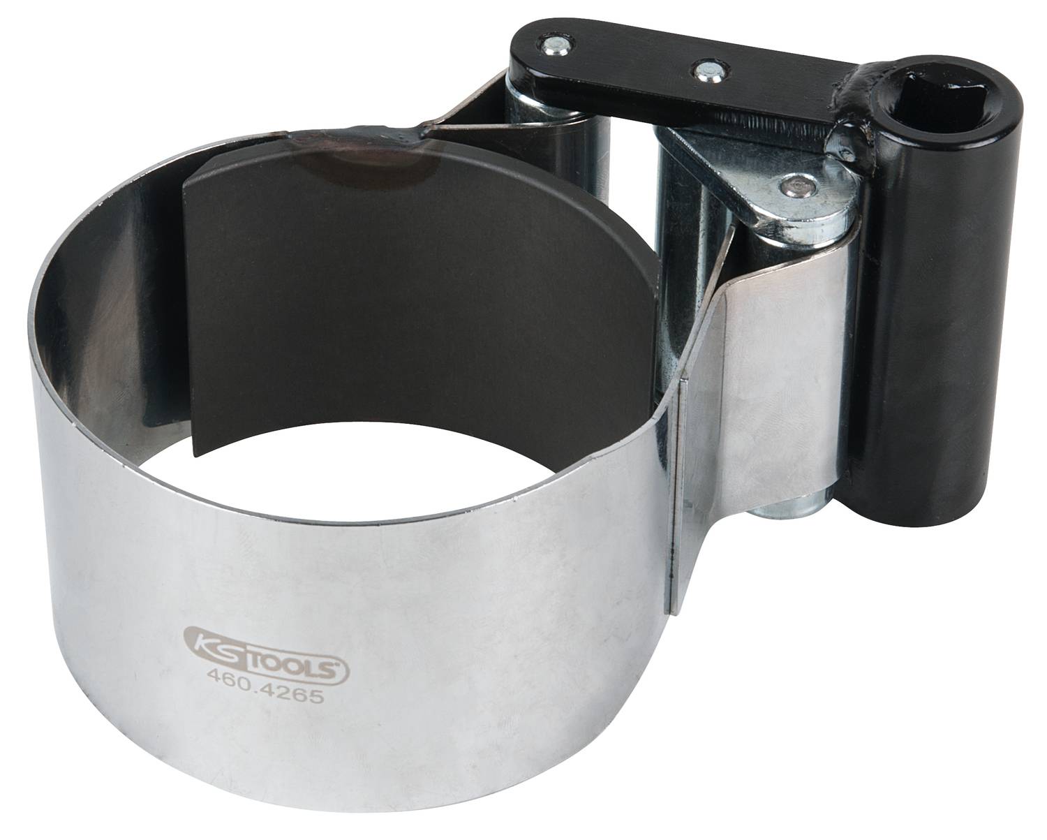 Metallic oil filter wrench with adjustable clamp, marked with 'KS Tools 480.4265', for removing oil filters.