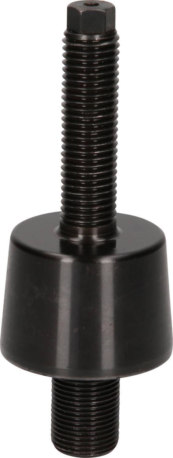 A black metal threaded bolt with a tapered central section.