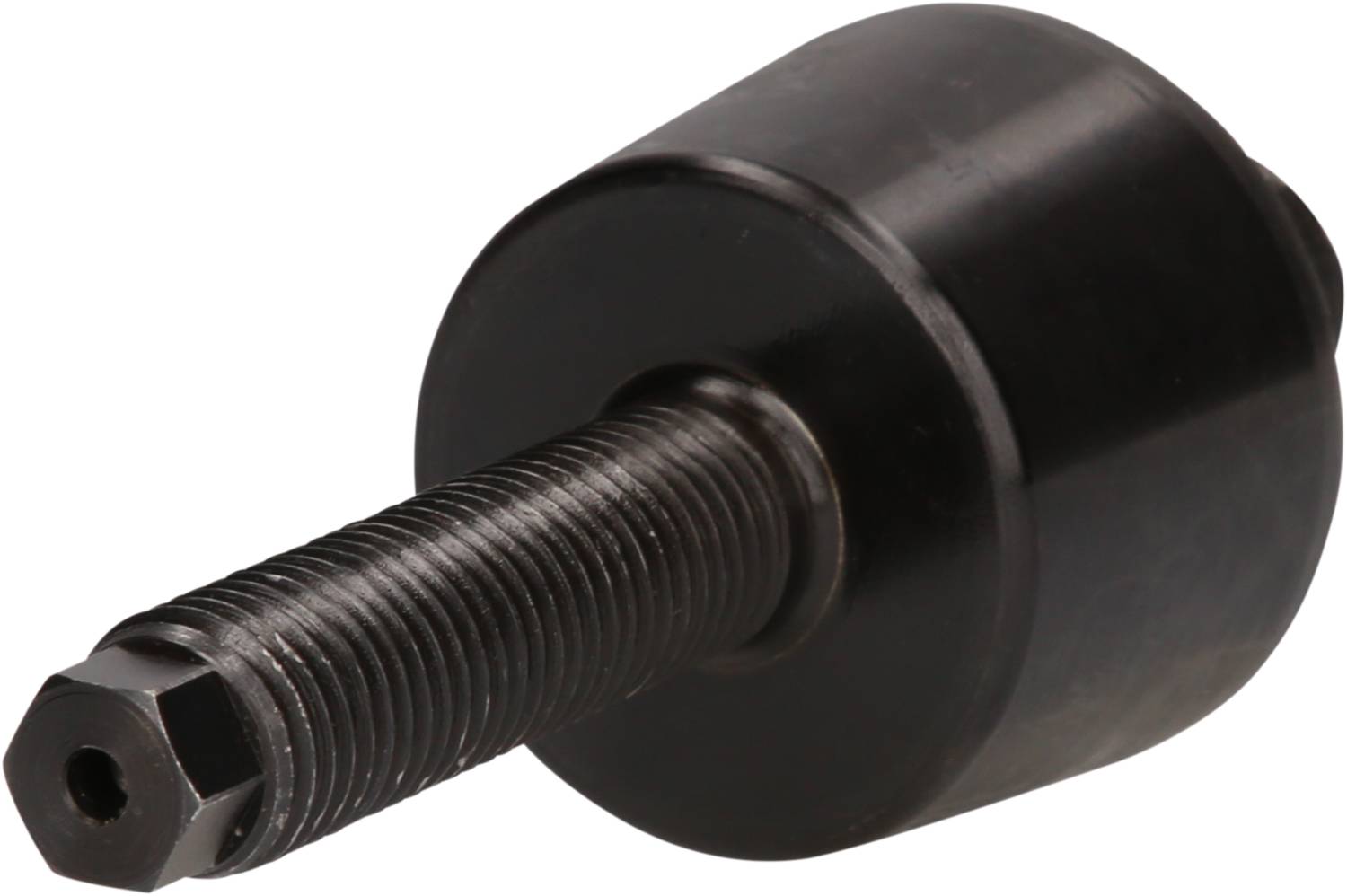 Black metal socket-head cap screw with thread and cylindrical head, photographed at an angle from the side.