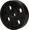 Round, black metal wheel with multiple evenly distributed holes; often used in mechanical applications.