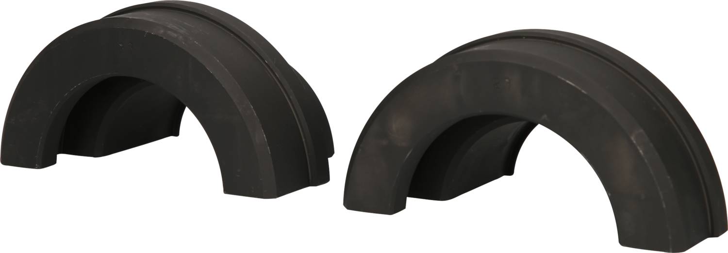 Two black, curved plastic brackets with rectangular bases, positioned side by side on a white background.