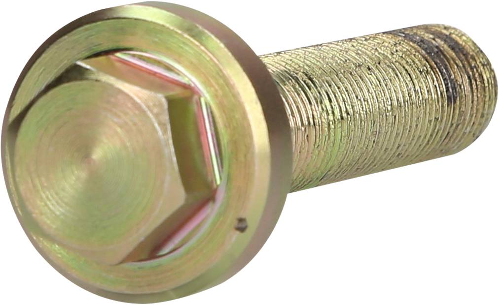 A golden hexagonal bolt with a washer, shown in intricate detail, presumably made of metal, on a white background.