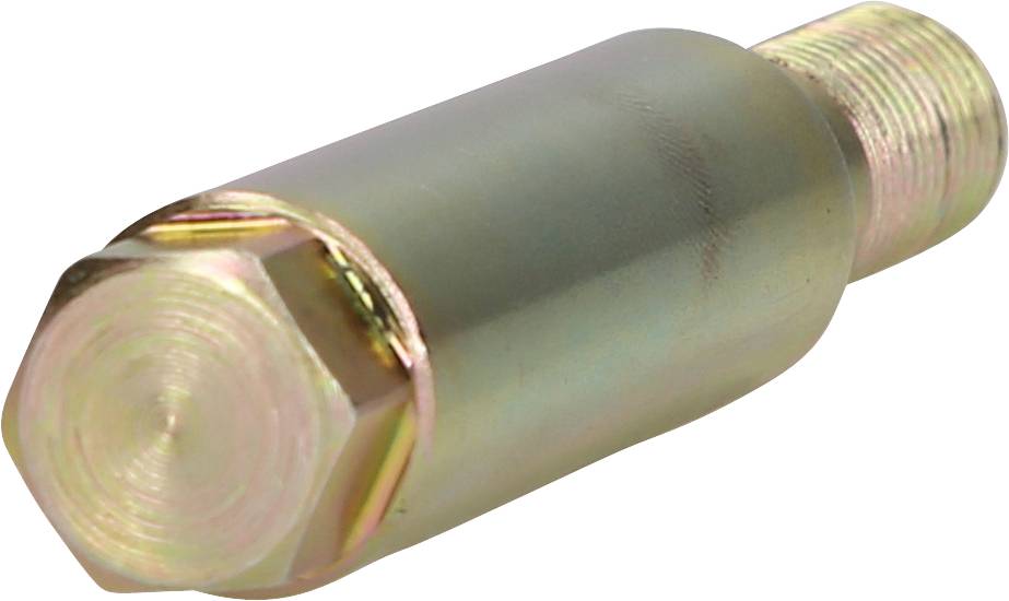 Metallic bolt with a hexagonal head and thread. Used for mechanical fastenings or connections in mechanical engineering applications.