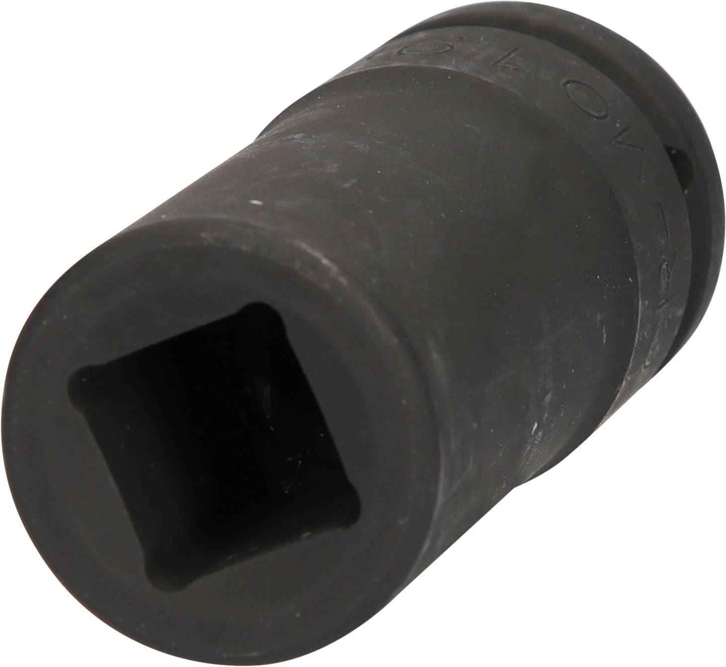 A robust socket adaptor, black, with a square opening, suitable for use with high-torque tools.