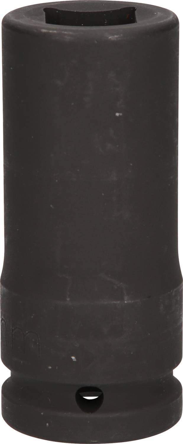 Black metal socket with a hexagonal end, suitable for use with ratchets or spanners.