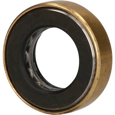 A circular metal bearing with a dark inner ring and gold-coloured outer ring, commonly used in machinery to enable smooth movement.