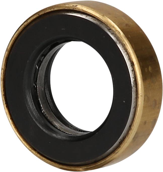 A round, metallic ball bearing with a bronze-coloured outer surface and black interior, used to support rotational movements.
