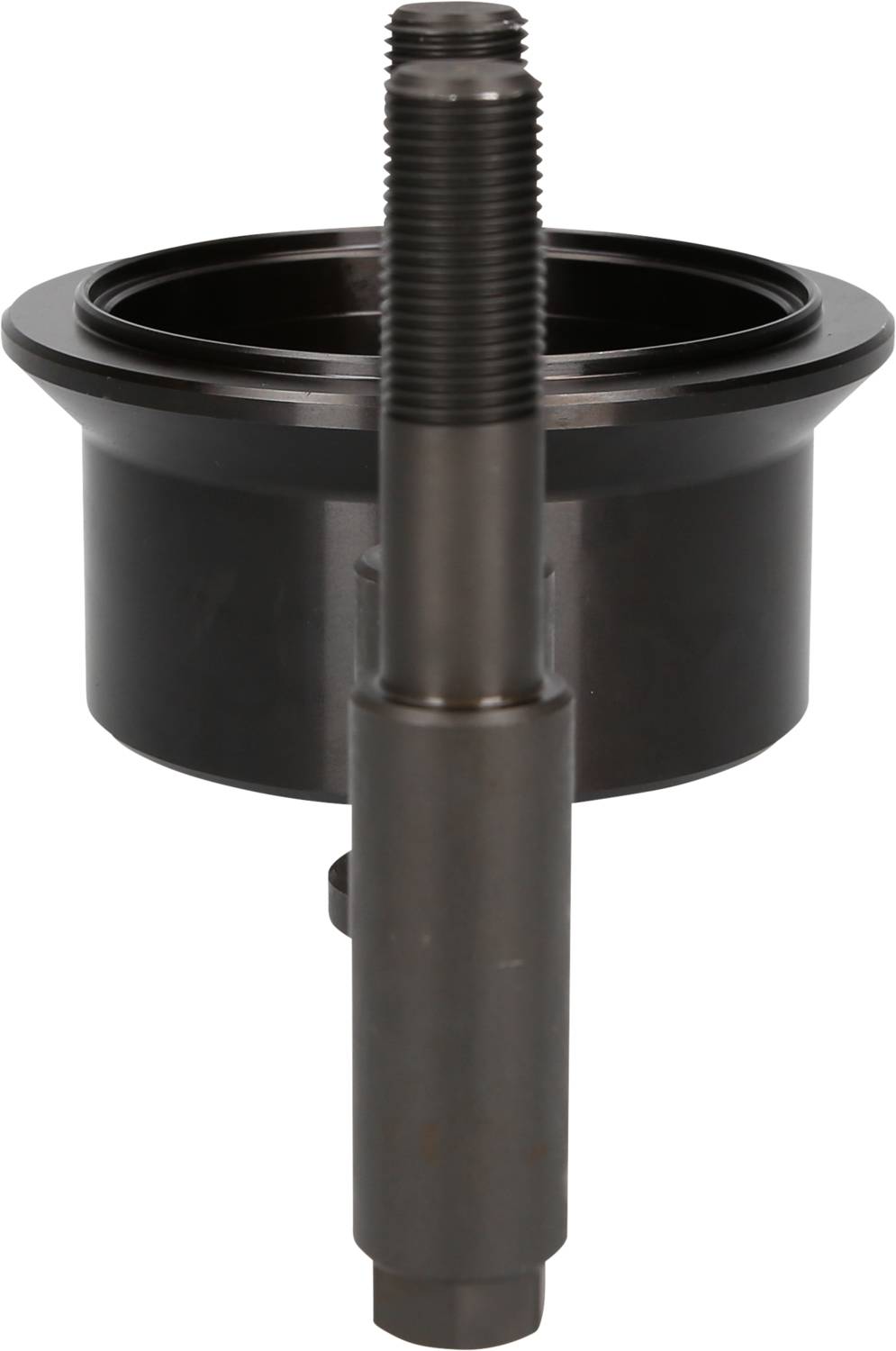 Metallic component with a thread, likely part of a machine or technical device. Cylindrical base with a protruding bolt.