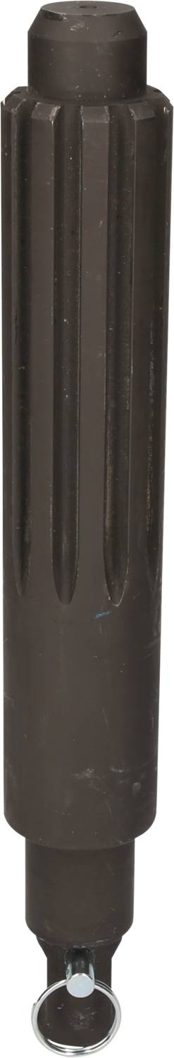 A cylindrical, dark brown metal tool with a grooved handle and a loop at the bottom, possibly a positioner or holder.