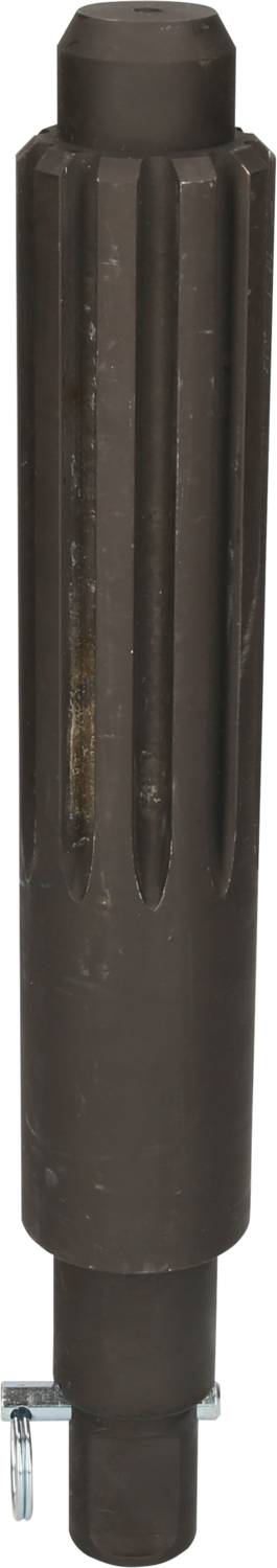 A dark, cylindrical metal tool with several longitudinal grooves and a small metal clip at the bottom end.
