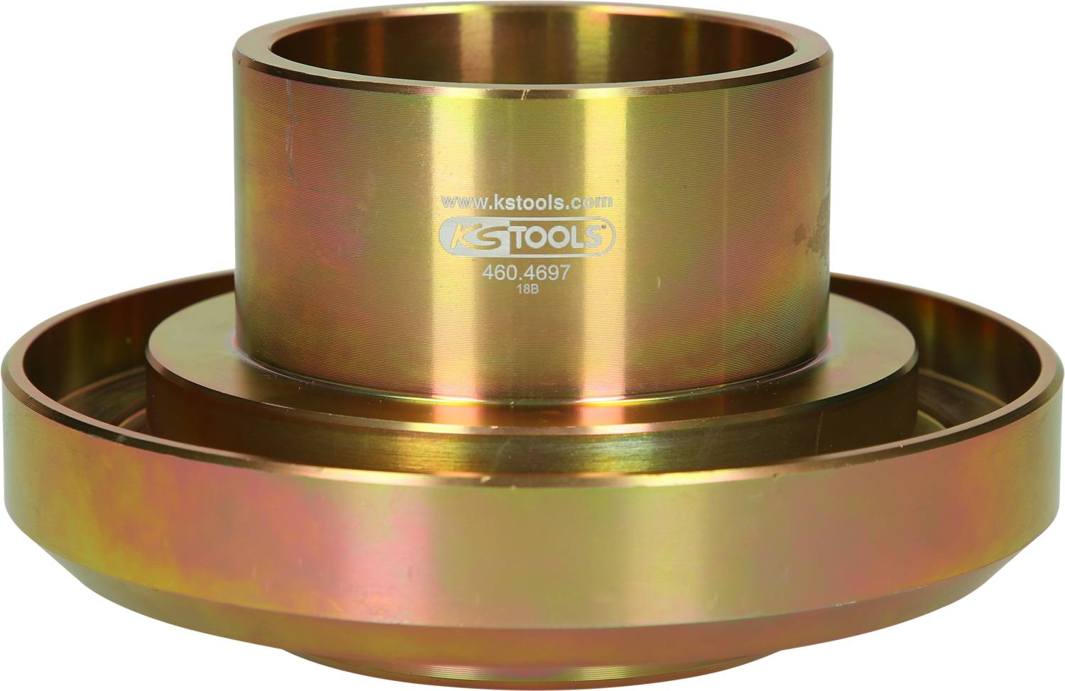 A metallic tool with a cylindrical ring, gold-coloured, bearing the inscription 'KS TOOLS'.